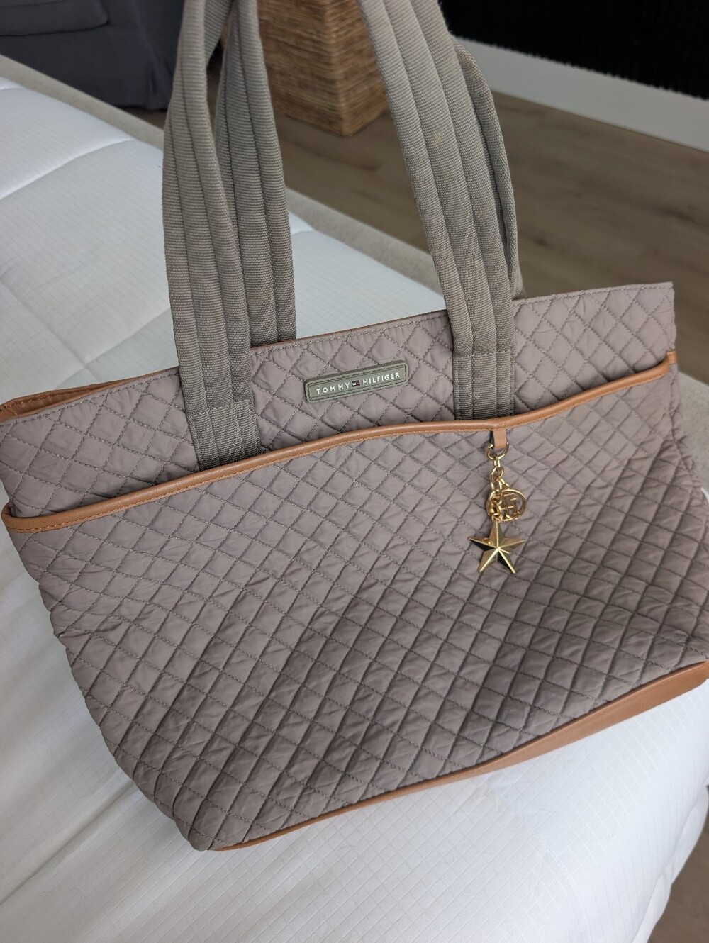 Tommy Hilfiger Gray Quilted Tote Bag